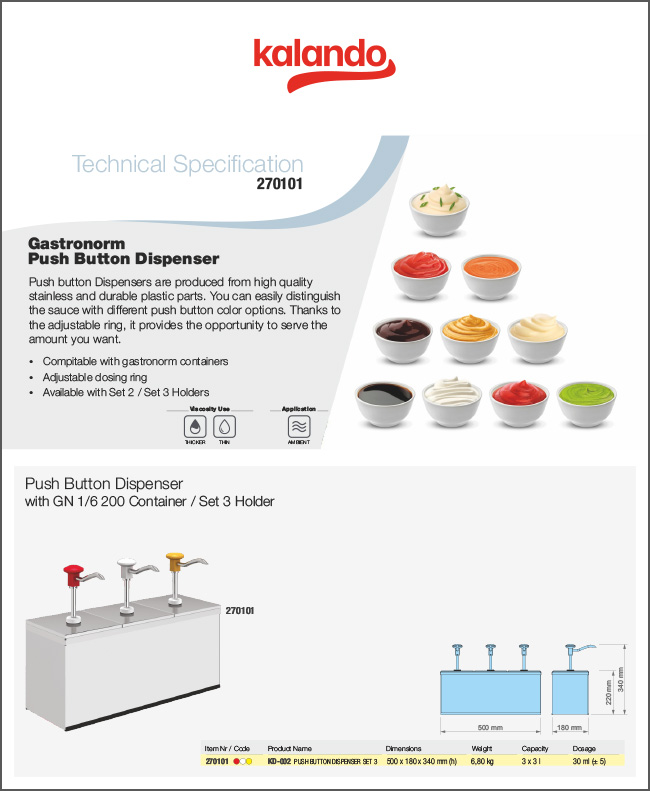 Дозатор с кнопкой с контейнером GN 1/6 200 / Набор из 3 держателей